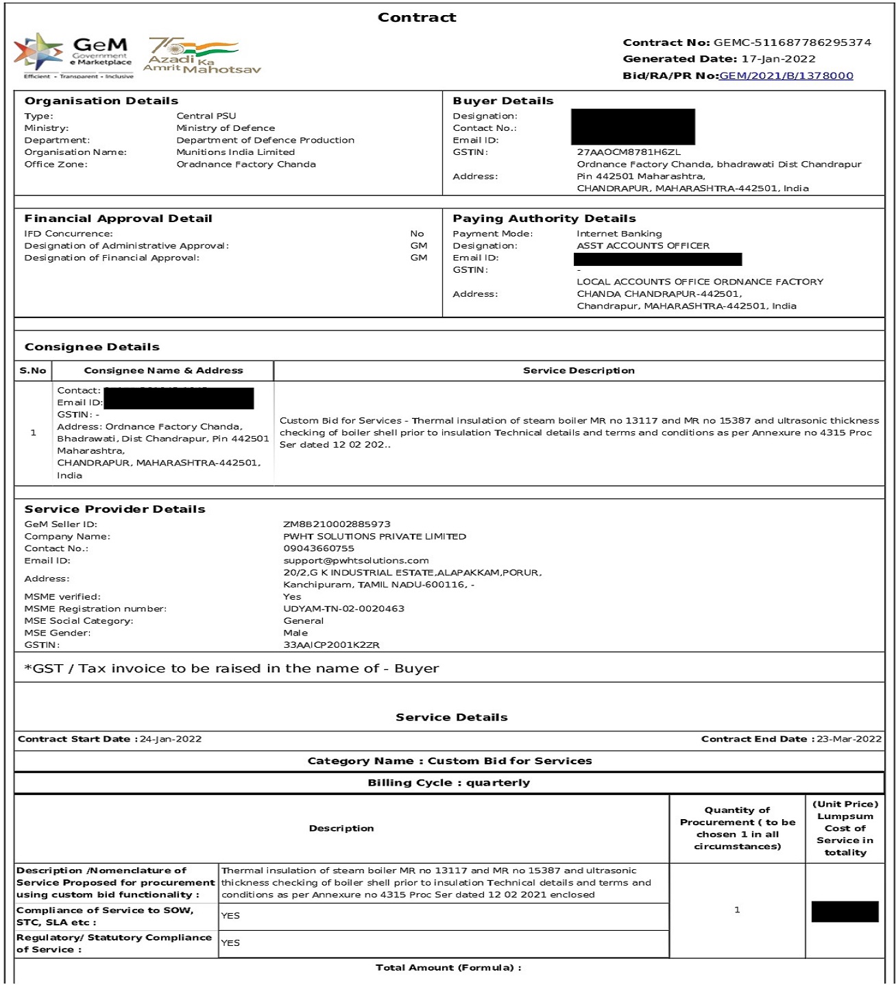 Munitions India Limited, Oradnance Factory Chanda, bhadrawati Dist, CHANDRAPUR, MAHARASHTRA-442501