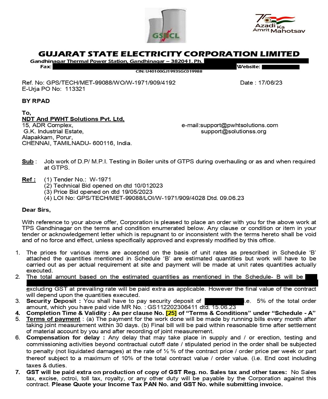 GUJARAT STATE ELECTRICITY CORPORATION LIMITED, GSECL, Gandhinagar Thermal Power Station, Gandhinagar, India–382041.