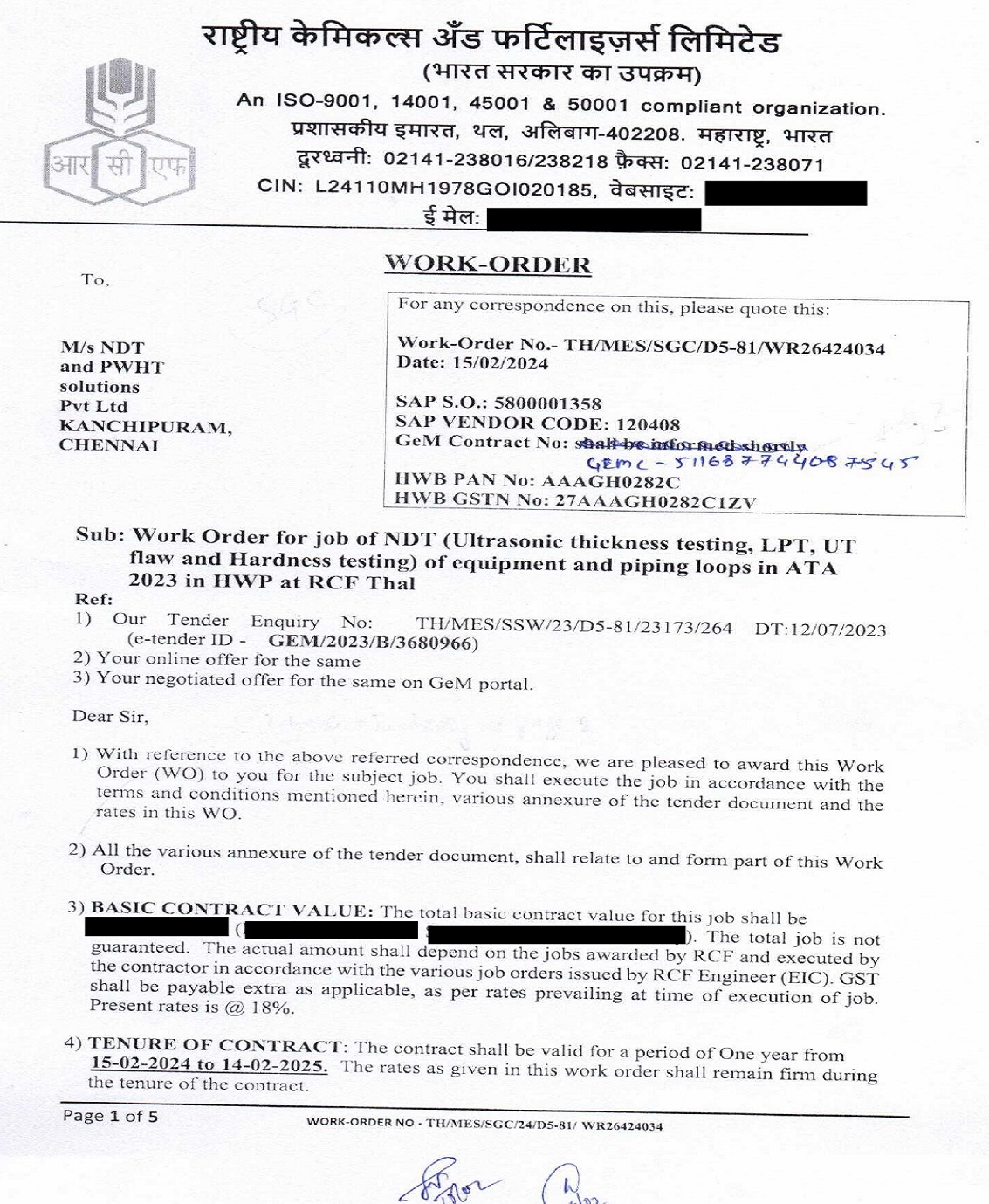 Heavy Water Board (HWB), Dept of Atomic Energy, Thal Ammonia Extension palnt (TAEP), C/O. RCFL THAL UNIT – 402208. Tal-Alibag, Dist. Raigad. Maharastra